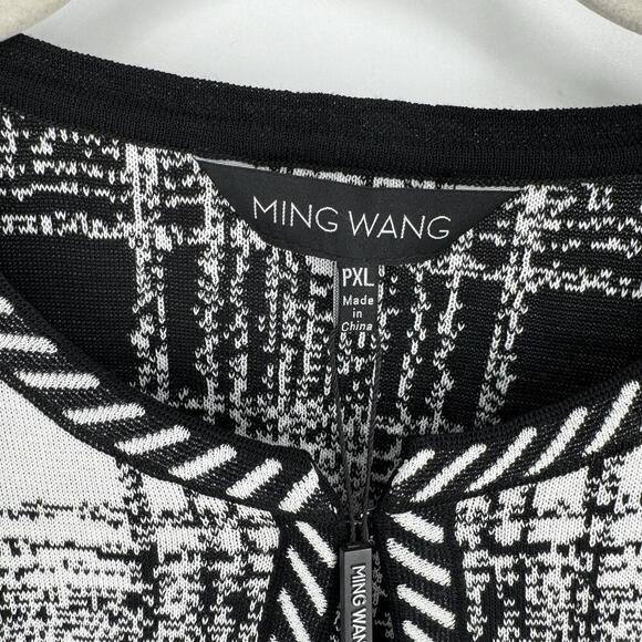 Ming Wang Cardigan pxl black white check jacket sweater work office career - Picture 2 of 5
